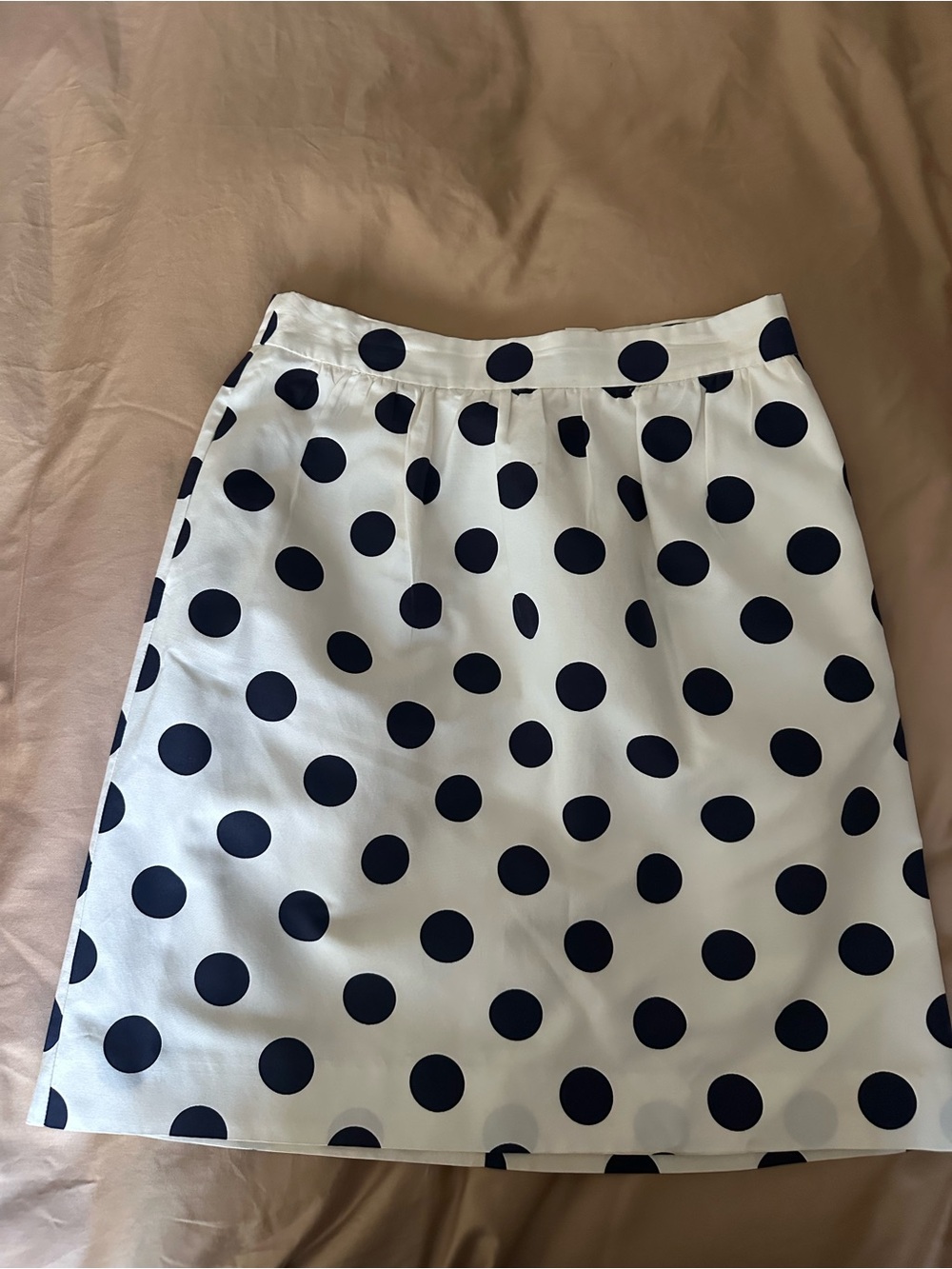 J. Crew White Skirt with Navy Polka Dots